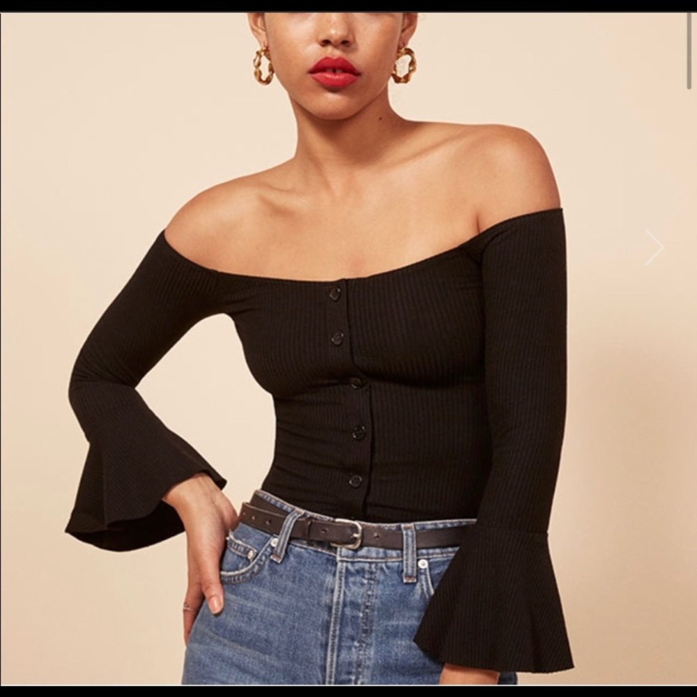 Reformation black off shoulder top